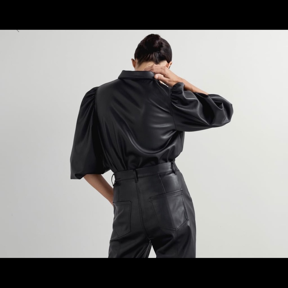 NWT ZARA🖤Vegan Leather Blouse - Picture 6 of 7
